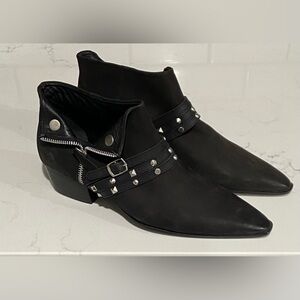 Free People Chesa Black Leather Side Zip Studded Low Bootie Size 40 US 9 Boho